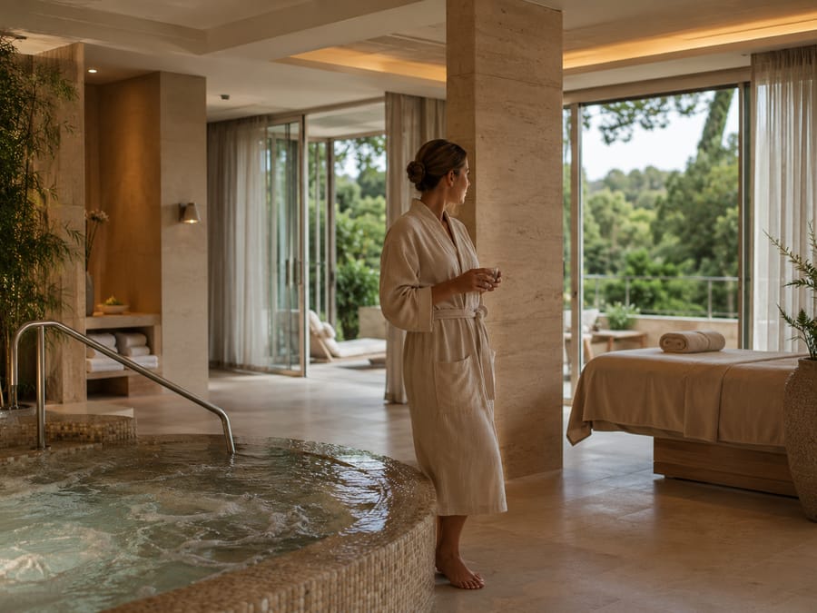 Zona de spa de un hotel wellness con piscina de hidromasaje